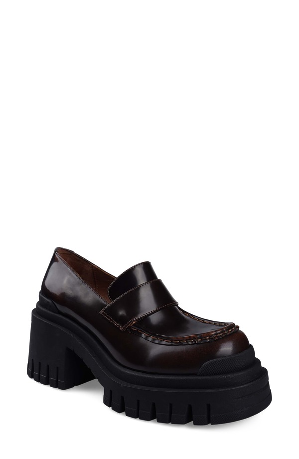 ジジ レディース シューズ オックスフォード プラットホーム 置き目毛皮 ZIGI Orlana Platform Loafer Brown Leather 赤銅色