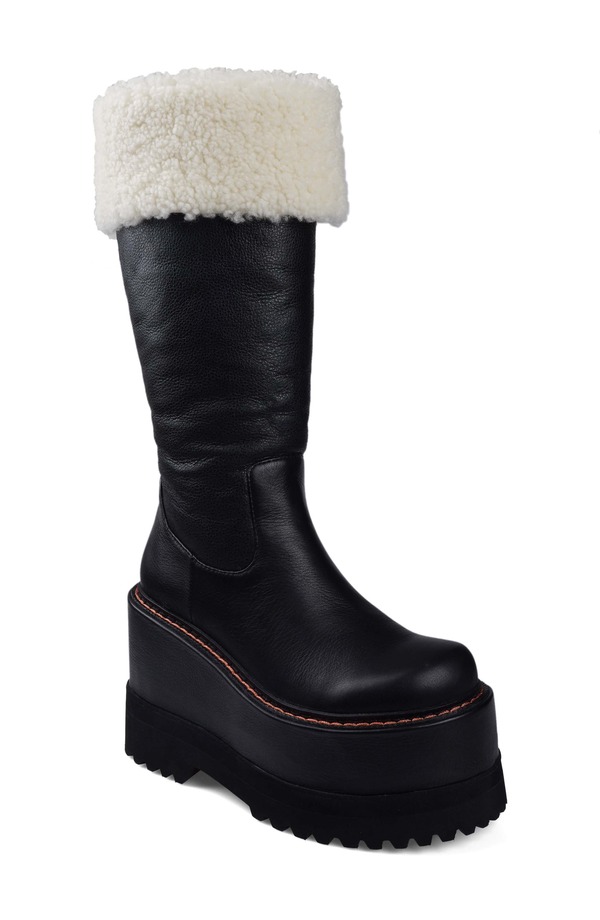ジジ レディース シューズ ブーツ・レインブーツ プラットフォームブーツ プラットフォーム ZIGI Flor Faux Fur Trim Platform Boot Blk Leathe|ReVida 店