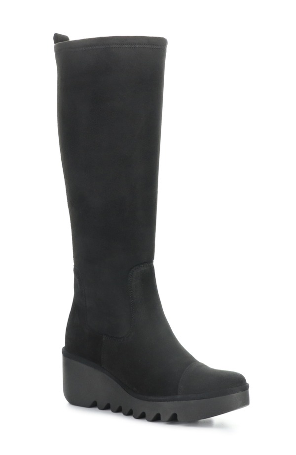 飛球英国の首都 レディース シューズ ブーツ・レインブーツ Fly London Budi Knee High Wedge Boot Black/ Black 黒いこと