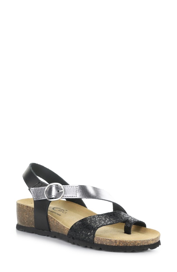 ボスアンドコー レディース シューズ 踵 プラットホーム サンダル Bos. \u0026 Co. Luissa Slingback Platform Wedge Sandal Black/ Silver 黒いこと