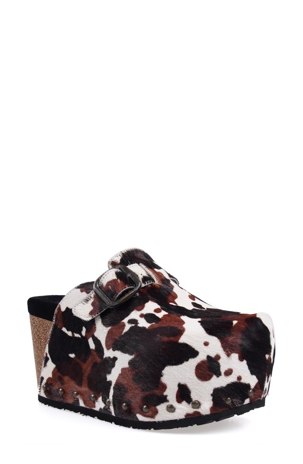 ジジ レディース シューズ サンダル プラットホーム ZIGI Cuna Platform Clog Black Brown Calf Hair 黒いこと