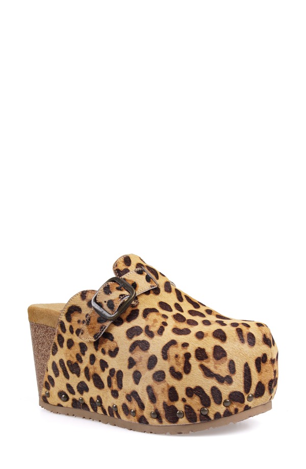 ジジ レディース シューズ サンダル プラットホーム ZIGI Cuna Platform Clog Leopard Calf Hair 毛の荒物