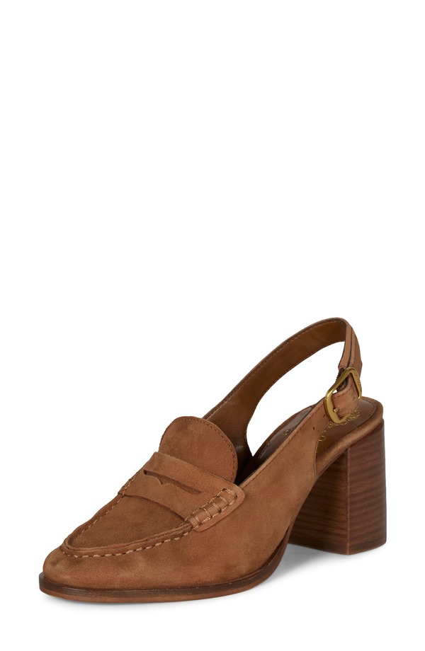 ヴィンスカムート レディース シューズ 踵 置き目毛革 Vince Camuto Grinie Slingback Penny Loafer Pump Burnt Sugar