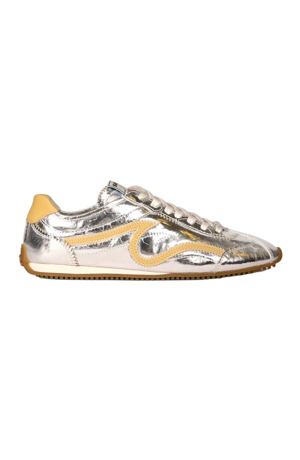 砂子ロ レディース シューズ スニーカー トール なめし革 SANDRO LightWave metallic leather trainersilver しろがね色
