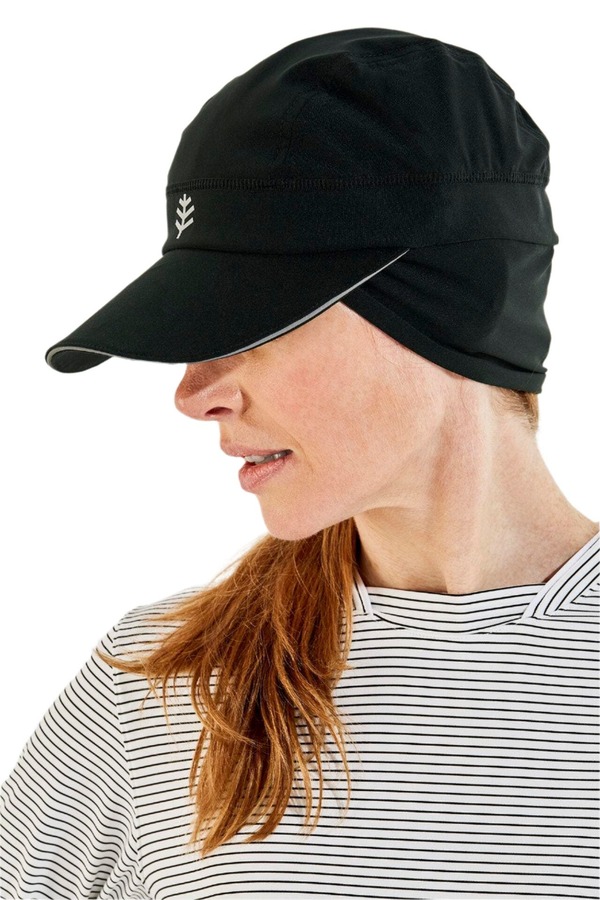 クーリバー レディース 付属物 鳥打ち帽 旗がしら Coolibar Fitness Cap with Ear Coverage UPF 50+ Sun Protection Emmet Black 黒いこと