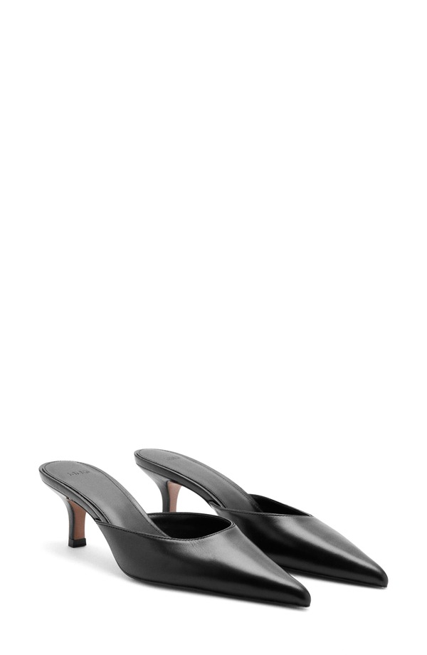 マンゴ レディース シューズ 踵 MANGO Pointed Toe Kitten Heel Mule Black 黒いこと