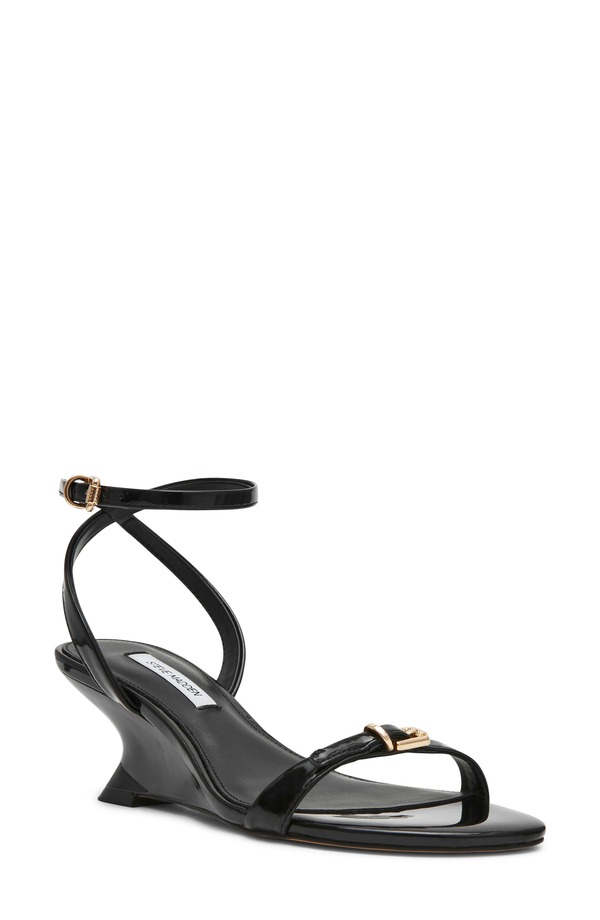 スティーブ マデン レディース シューズ 踵 サンダル アンクル Steve Madden Zalomankle Strap Wedge Sandal Black Patent 黒いこと