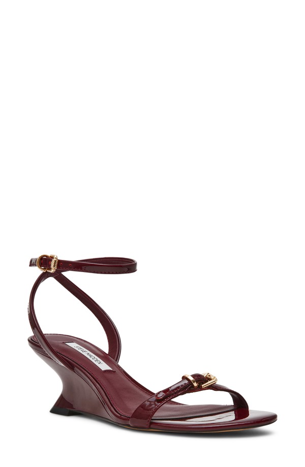 スティーブ マデン レディース シューズ 踵 サンダル アンクル Steve Madden Zalomankle Strap Wedge Sandal Burgundy Patent バーガンディ