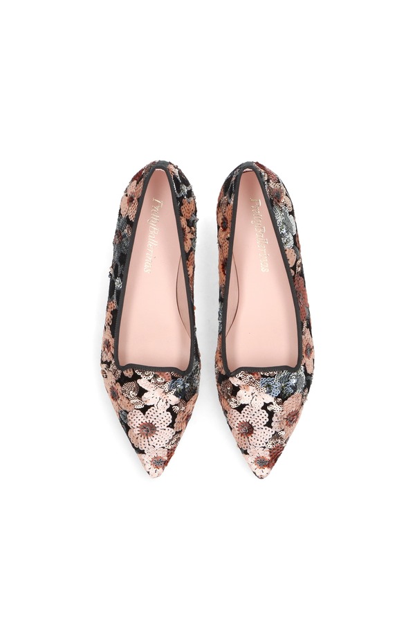 プリティ・バレリーナ レディース シューズ パンプスパンコール 置き目毛革 Pretty Ballerinas Pointed Toe Sequinned Loafer Pink さくら色