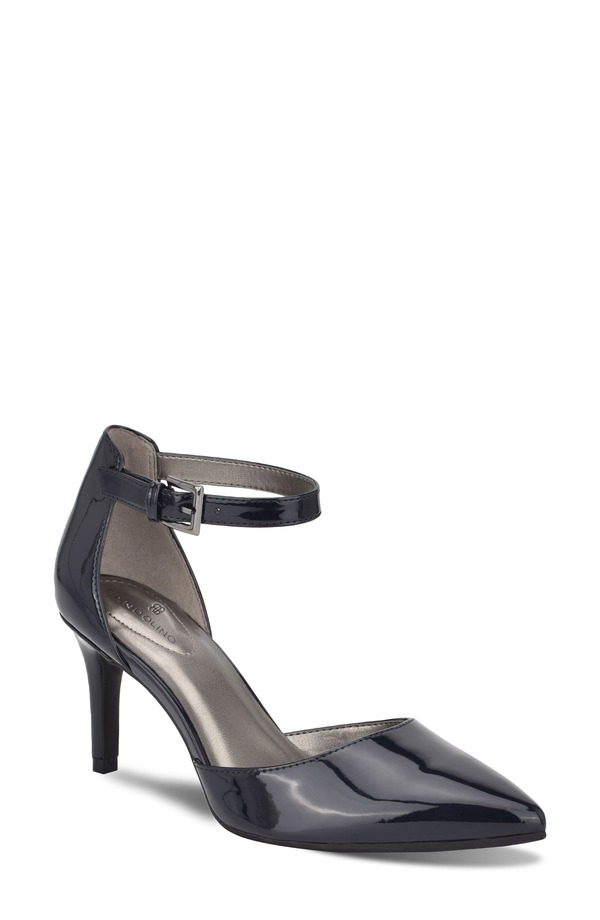 バンドリーノ レディース シューズ 踵 アンクル Bandolino Ginata Pointed Toe Ankle Strapump Navy Patent 米国海軍