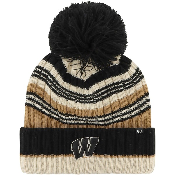 フォーティーセブン レディース 付属物 鳥打ち帽 編み物 Women\u0027s \u002747 Khaki Wisconsin Badgers Barista Cuffed Knit Hat with Pom Khaki カーキ