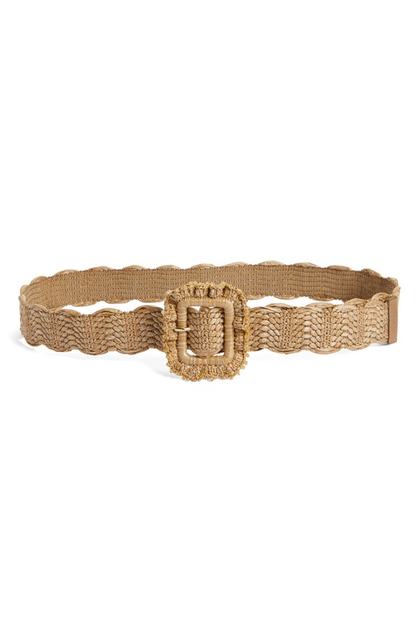 サムエデルマン レディース 添え物 三尺帯 Sam Edelman 38粍 Scallop Edge Raffia Woven Belt Natural