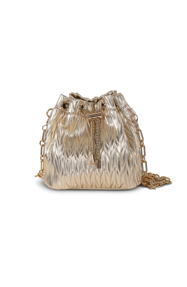 ジュウェルダグレイミシュカ レディース 御徒面子 筋目 トール Jewel Badgley Mischka Diana Chevron Pleated Metallic Bucket Bagold ゴールド