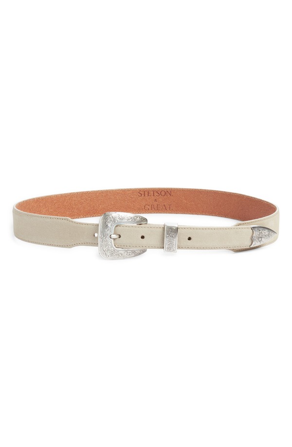 ザ・グレート レディース 佩び物 胴締め スエードクロス THE GREAT. \u0026 Stetson The Westernarrow Suede Belt Cream With Silver 皮膚軟化剤