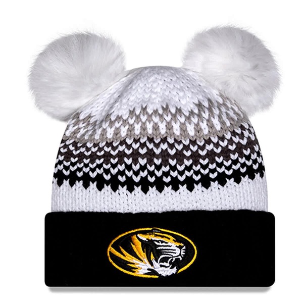 ニュー内鰓 レディース 添え物 かぶり笠 刷り上げる 編み物 Women\u0027s New Era Black Missouri Tigers Double Pom \u0026 Print Cuffed Knit Hat Black 黒いこと