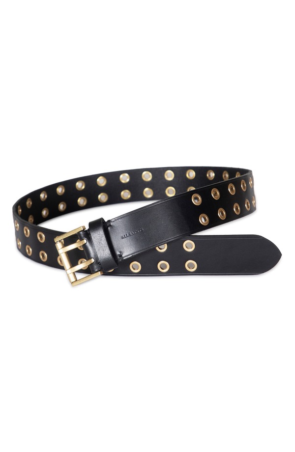 オールセインツ レディース 添え物 三尺帯 なめし革 AllSaints Leather Eyelet Belt Black Antique Brass 黒いこと