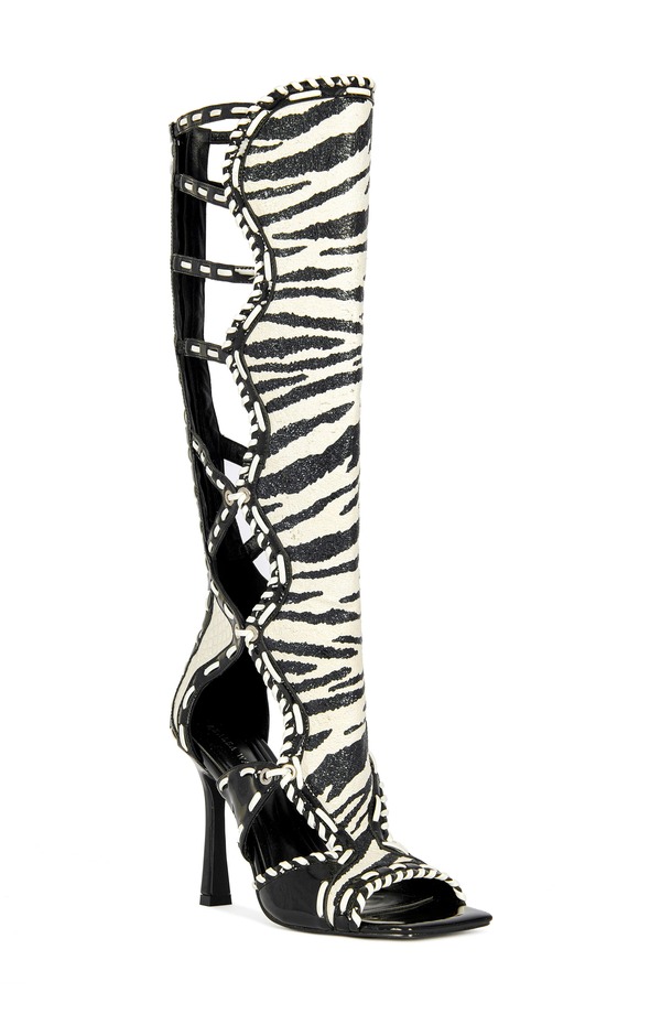 アザレア 壱 レディース シューズ ブーツ・レインブーツ AZALEA WANG Indrani Open Toe Knee High Boot White Black 白いこと