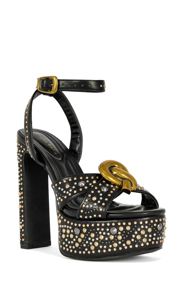 アザレア 一 レディース シューズ 踵 プラットホーム サンダル アンクル AZALEA WANG Yumankle Straplatform Sandal Black 黒いこと