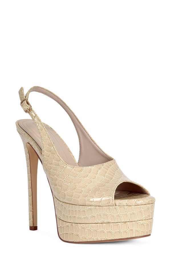 アザレア 一 レディース シューズ 踵 プラットホーム AZALEA WANG Exactly Slingback Platform Peep Toe Pump Taupe Multi トープ