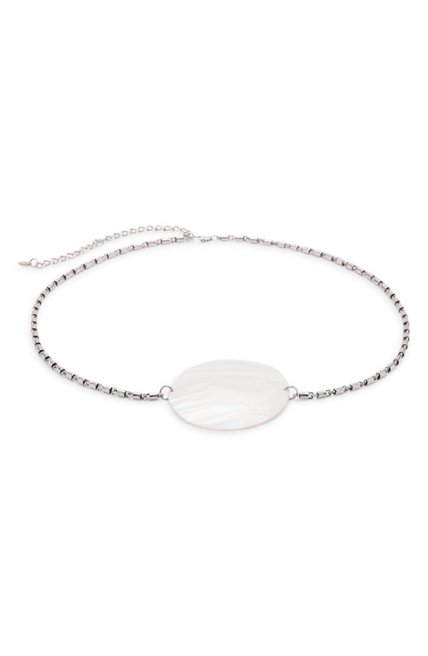 マンゴ レディース 添え物 三尺帯 MANGO Shell Detail Chain Belt Silver しろがね色