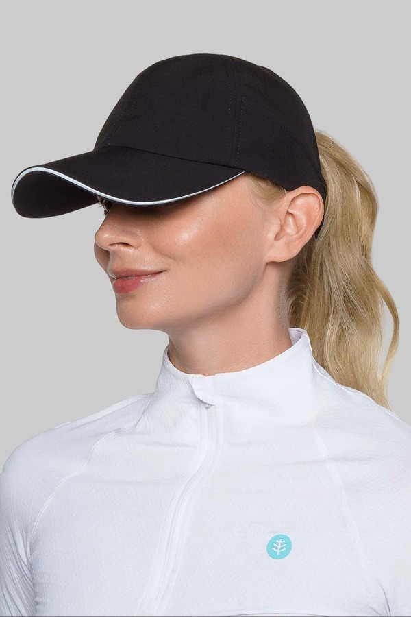 クーリバー レディース 付属物 鳥打ち帽 旗がしら Coolibar Women\u0027s Ponytail Cap UPF 50+ Sun Protection Racket Padel Black 黒いこと