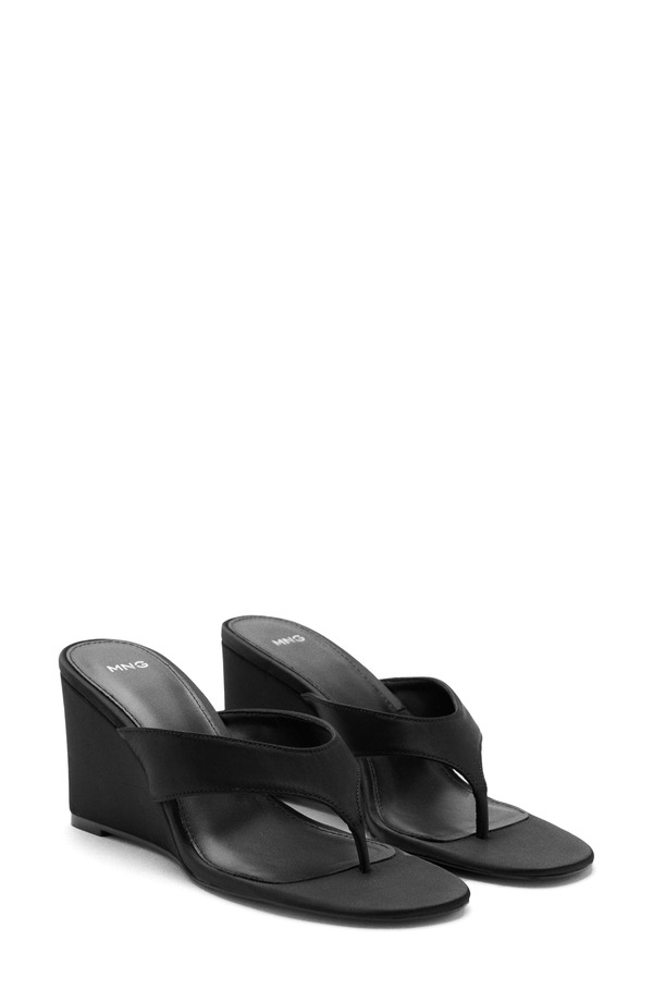 マンゴ レディース シューズ パンプス MANGO Wedge Flip Flop Black 黒いこと
