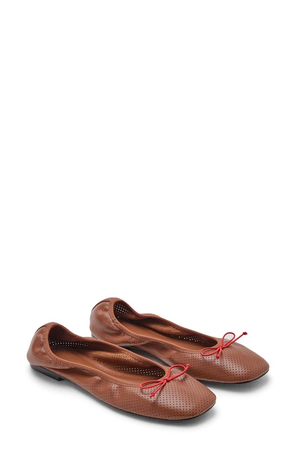 マンゴ レディース シューズ パンプス MANGO Perforated Ballet Flat Cognac