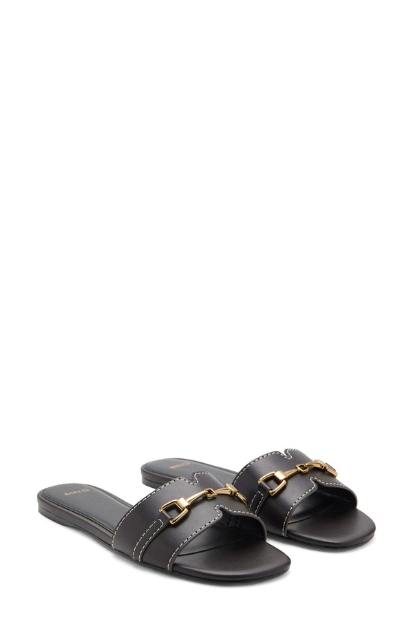 マンゴ レディース シューズ サンダル MANGO Bit Slide Sandal Chocolate 黒茶