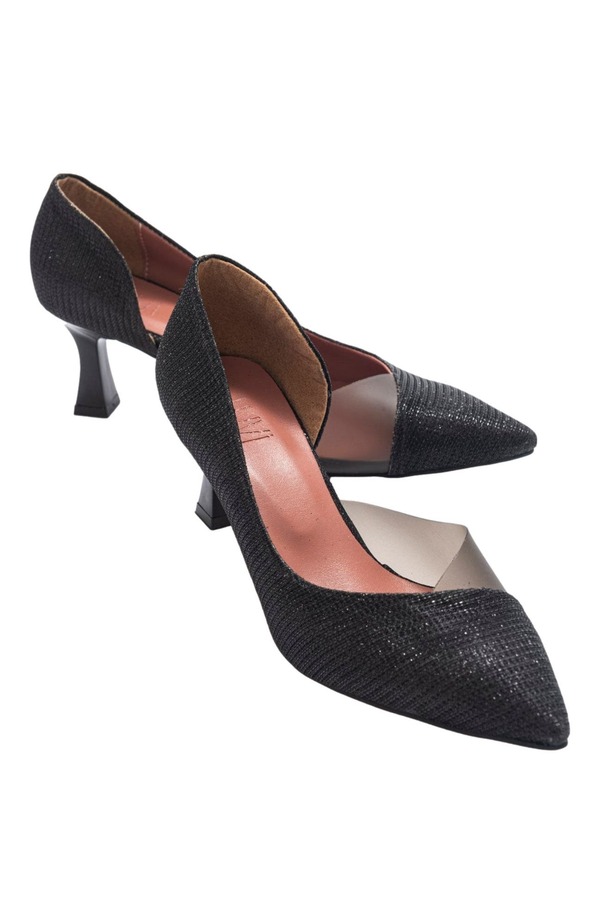 序幕シューズ レディース 踵 Prologue Shoes Vera Pointed Toe Pump Black Glitter Faux Leather 黒いこと