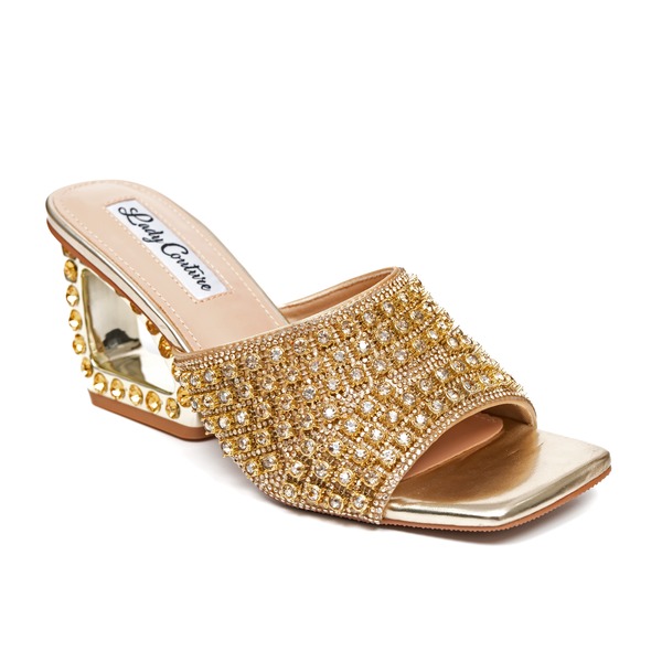 レディクチュール レディース シューズ ヒール LADY COUTURE Rhinestone Jewel Heel Slide Gold ゴールド|ReVida 店