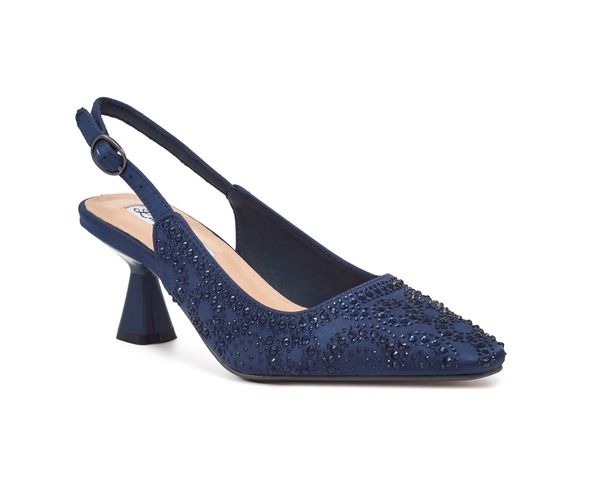 レディクチュール レディース シューズ 踵 LADY COUTURE Geometric Rhinestone Design Slingback Pump Navy 米国海軍