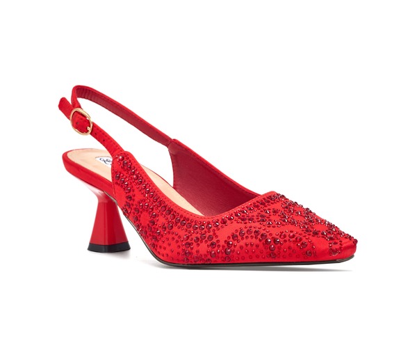 レディクチュール レディース シューズ 踵 LADY COUTURE Geometric Rhinestone Design Slingback Pump Red 赤いこと