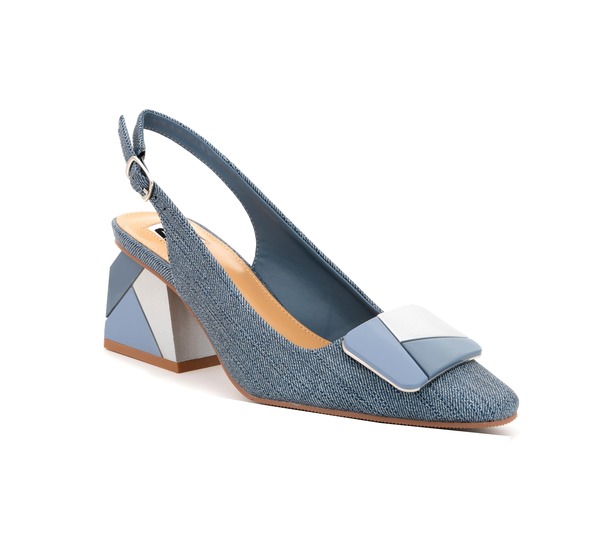 ナインティユニオン レディース シューズ パンプス ヒール NINETY UNION Multi Colornament Slingback Pump With Matching Heel Blue Denim デニム｜ReVida 店