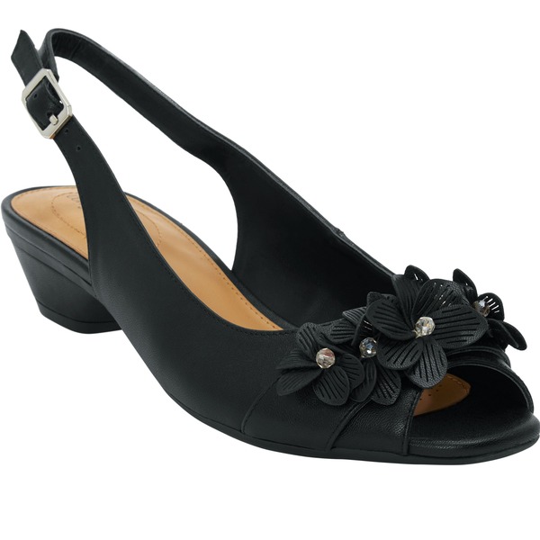 コンフォートビュー レディース シューズ ヒール レザー Comfortview The Rider Leather-Like Slingback Black ブラック｜ReVida 店