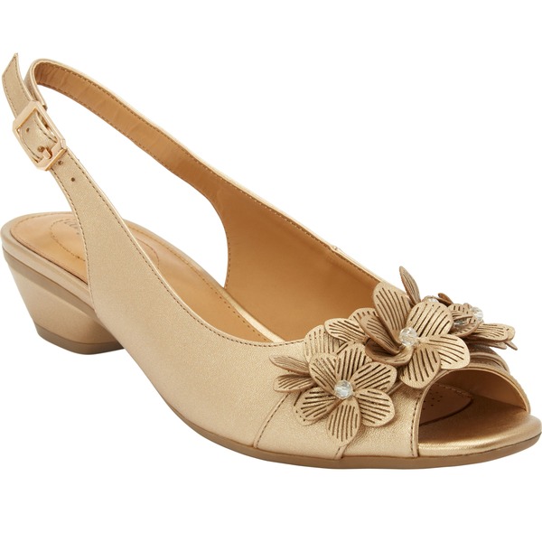 コンフォートビュー レディース シューズ ヒール レザー Comfortview The Rider Leather-Like Slingback Gold ゴールド｜ReVida 店