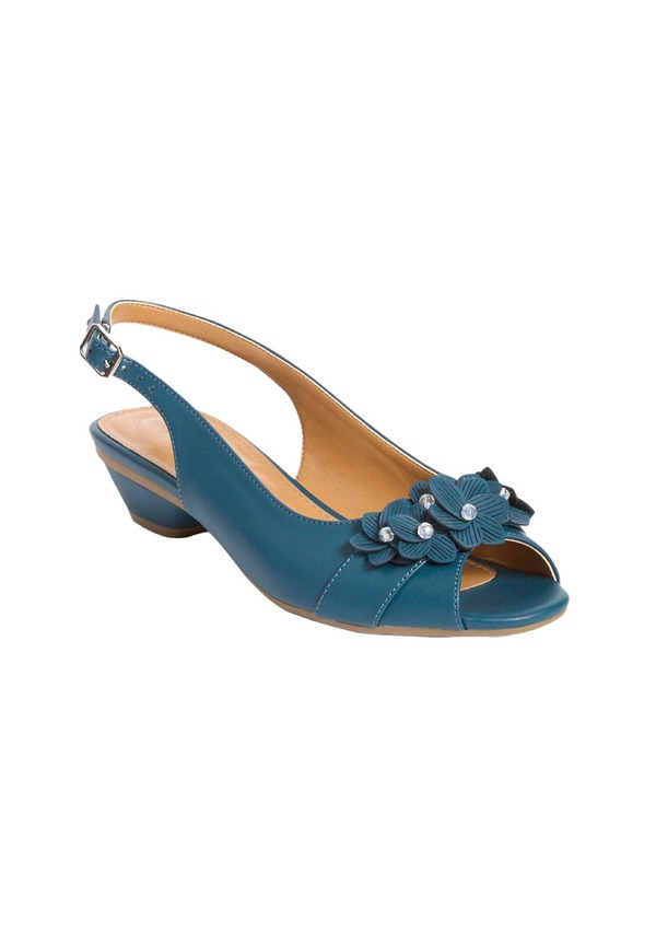 コンフォートビュー レディース シューズ ヒール レザー Comfortview The Rider Leather-Like Slingback Midnighteal ティール｜ReVida 店 20,506円