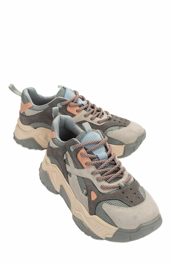プロローグシューズ レディースニーカー プラットフォーム Prologue Shoes Loretta Platform Sneakers Gray Pink グレー｜ReVida 店