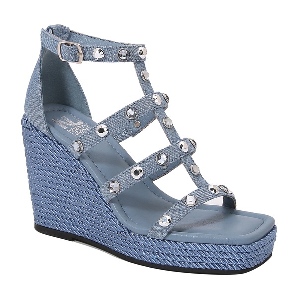 ナインティユニオン レディース シューズ ヒール サンダル NINETY UNION Jewel Multi Strap Wedge Sandal Blue Denim デニム|ReVida 店