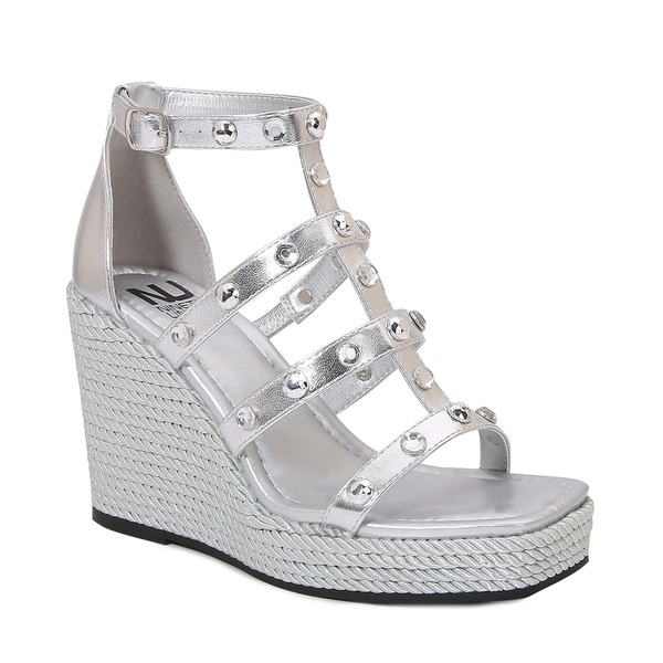 ナインティユニオン レディース シューズ ヒール サンダル NINETY UNION Jewel Multi Strap Wedge Sandal Silver シルバー|ReVida 店