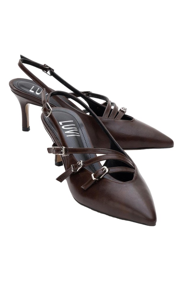 プロローグシューズ レディース パンプス Prologue Shoes Magra Pointed-Toe Slingback Stiletto Brown Faux Leather ブラウン｜ReVida 店