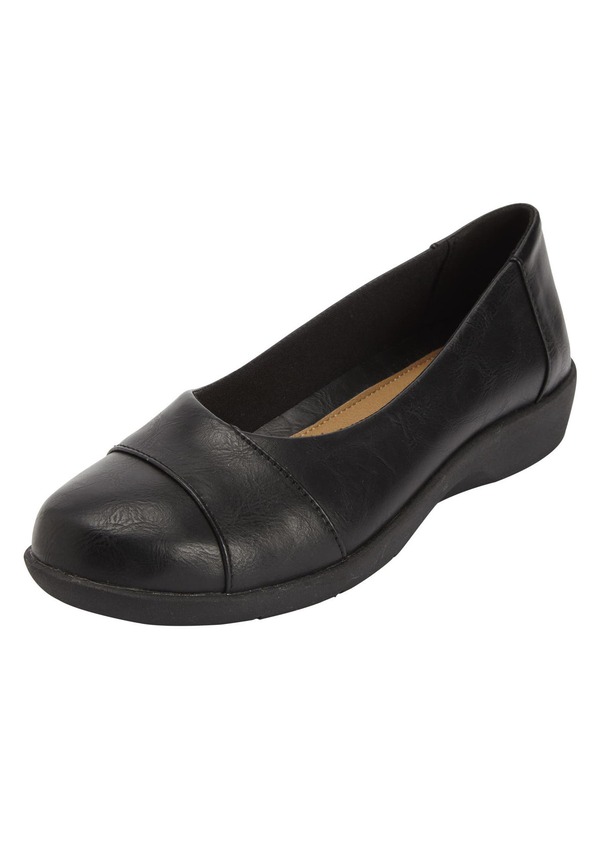コンフォートビュー レディース シューズ パンプス レザー フェイクレザー Comfortview The Gab Faux Leather Slip On Flat Black ブラック｜ReVida 店