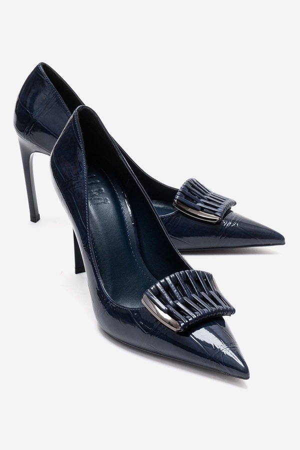プロローグシューズ レディース パンプス Prologue Shoes Guerni Stiletto Pump Navy Print ネイビー｜ReVida 店