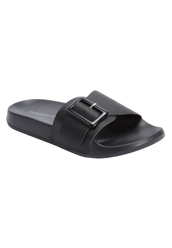 コンフォートビュー レディース シューズ ヒール サンダル Comfortview Theva Slip On Slide Sandal Black ブラック｜ReVida 店