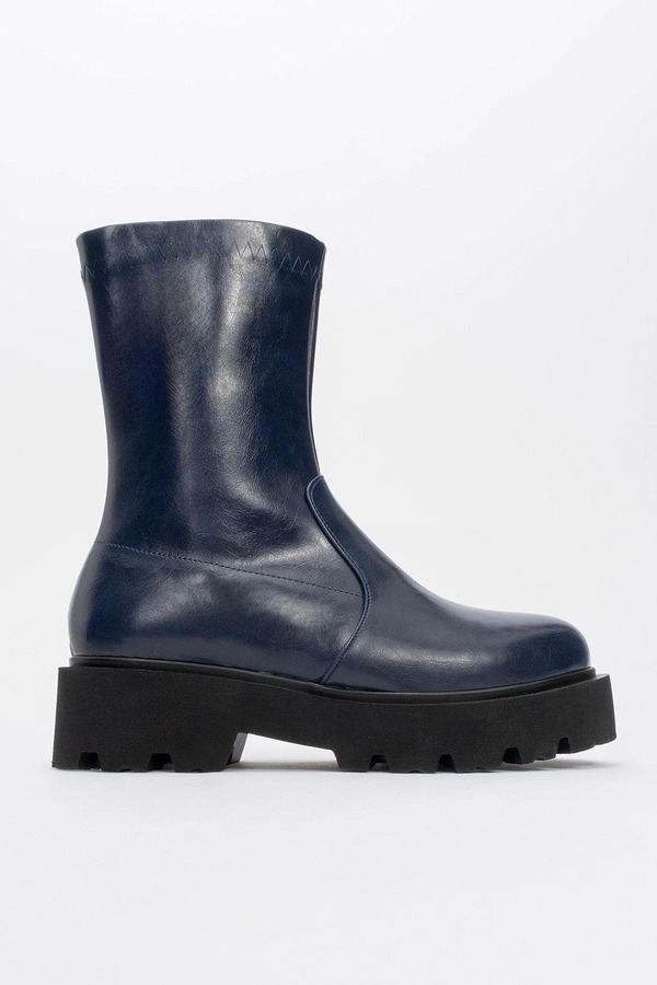 プロローグシューズ レディース ブーツ・レインブーツ Prologue Shoes Rush Bootie Navy Faux Leather ネイビー｜ReVida 店