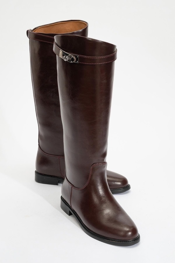 プロローグシューズ レディース ブーツ・レインブーツ Prologue Shoes Yoko Knee High Boot Burgundy Faux Leather バーガンディ|ReVida 店