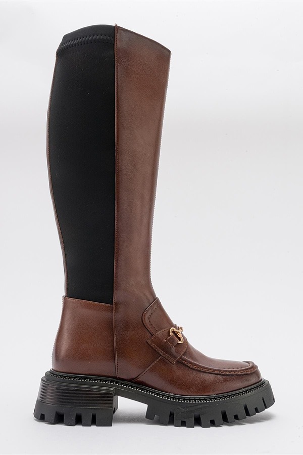 プロローグシューズ レディース ブーツ・レインブーツ Prologue Shoes Chapel Buckle Stretch Boot Cognac Stretch Faux Leather|ReVida 店