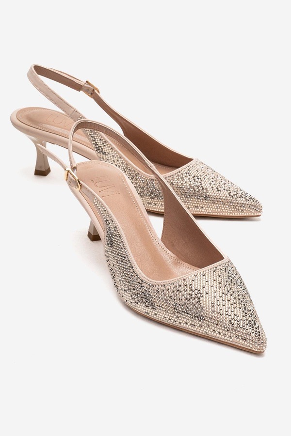 プロローグシューズ レディース ヒール Prologue Shoes Nella Embellished Slingback Pointed Toe Pump Nude｜ReVida 店
