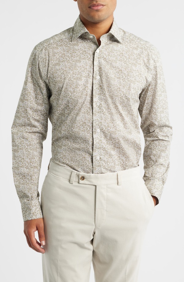 ジャックビクター メンズ トップス シャツ フラワー柄 コットン フラワー Jack Victor Lincoln Floral Stretch Cotton Button-Up Shirt Sage セージ