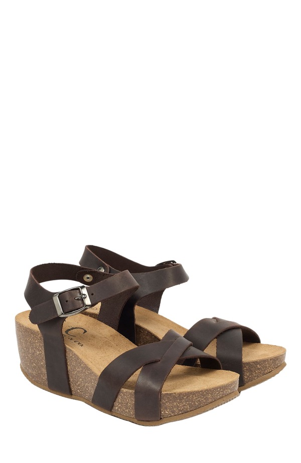 ケルティックアンドコー レディース シューズ サンダル Celtic & Co. Crossover Wedge Sandal Ebony｜ReVida 店