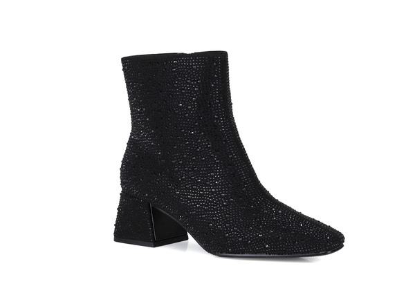 レディクチュール レディース シューズ ブーツ・レインブーツ ヒール LADY COUTURE Rhinestone Block Heel Bootie Black ブラック|ReVida 店